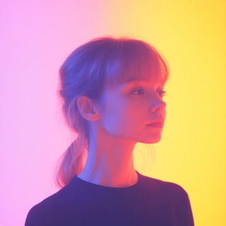 Prismatic Loomism style, Midjourney V6.1: photographic portrait of female protagonist