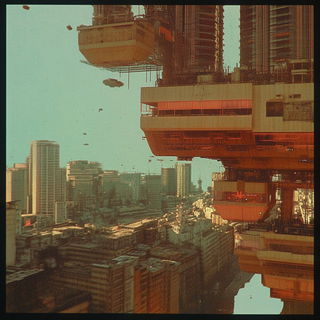 Blockprint Editorialism style, Midjourney V6.1: megacity with futuristic bioarchitecture