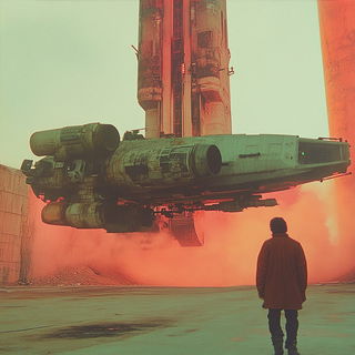Blockprint Editorialism style, Midjourney V6.1: cinematic shot from sci-fi movie
