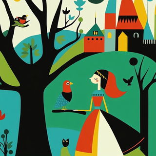 Gorgewheel Choreography style, Midjourney V6.1: retro fairy-tale illustration