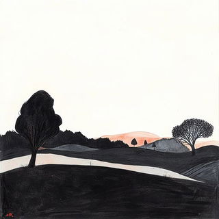 Posterpane style, Midjourney V6.1: realistic landscape photograph of quiet dawn