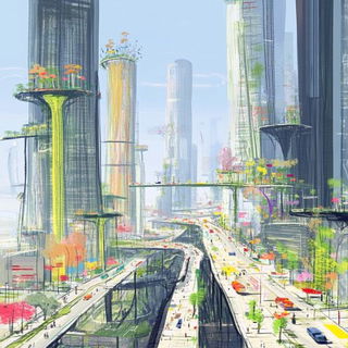 Misregistration Red style, Midjourney V6.1: megacity with futuristic bioarchitecture