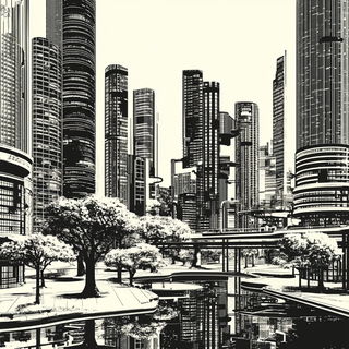Manganoglyph style, Midjourney V6.1: megacity with futuristic bioarchitecture
