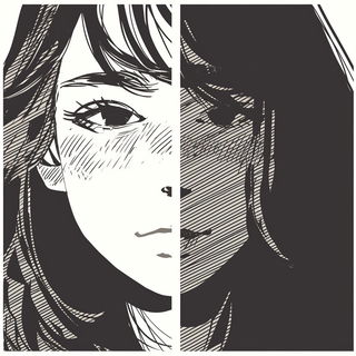 Manganoglyph style, Midjourney V6.1: black-and-white manga comic strip
