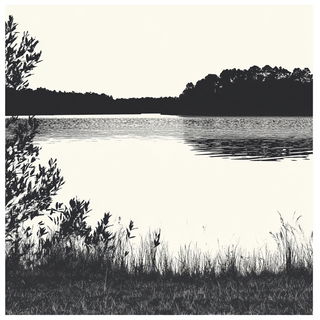 Manganoglyph style, Midjourney V6.1: realistic landscape photograph of quiet dawn