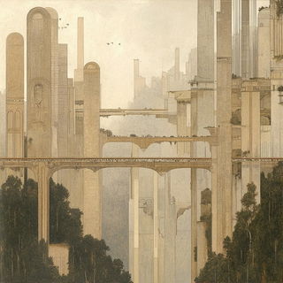 Pyroclast Inkwild style, Midjourney V6.1: megacity with futuristic bioarchitecture