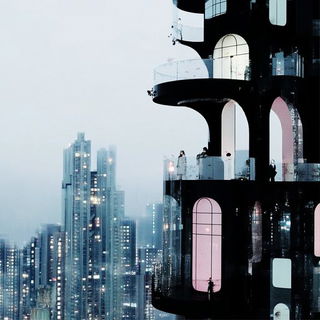Inkskygraphia style, Midjourney V6.1: megacity with futuristic bioarchitecture