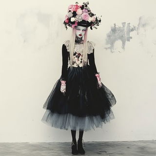 Inkskygraphia style, Midjourney V6.1: haute-couture fashion outfit