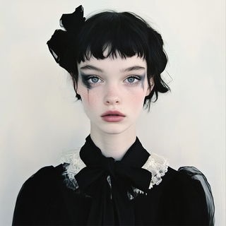Inkskygraphia style, Midjourney V6.1: photographic portrait of female protagonist