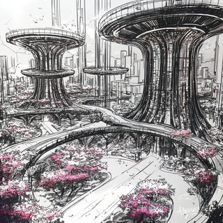 Cryoveil style, Midjourney V6.1: megacity with futuristic bioarchitecture