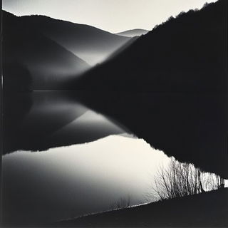 Glyphscape style, Midjourney V6.1: realistic landscape photograph of quiet dawn