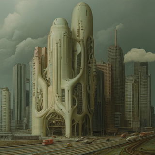 Cypress Tension style, Midjourney V6.1: megacity with futuristic bioarchitecture