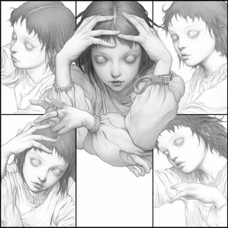 Cypress Tension style, Midjourney V6.1: black-and-white manga comic strip