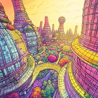 Bioluxure style, Midjourney V6.1: megacity with futuristic bioarchitecture