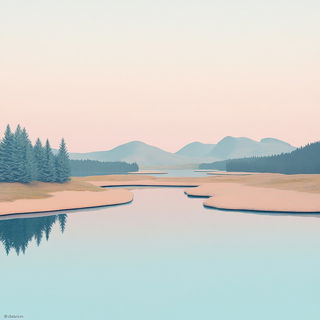 Cinemachthonic style, Midjourney V6.1: realistic landscape photograph of quiet dawn