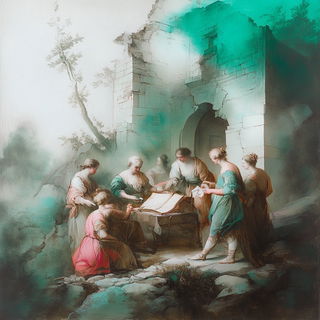 Keshimori style, Midjourney V6.1: classical 18th-century oil painting