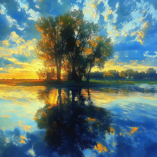 Chromacarnival style, Midjourney V6.1: realistic landscape photograph of quiet dawn