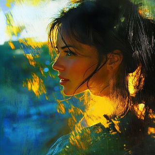 Chromacarnival style, Midjourney V6.1: photographic portrait of female protagonist