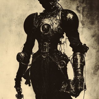 Canopychromism style, Midjourney V6.1: concept art character design of retropunk steam knight