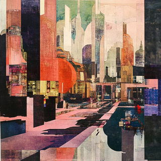 Blackbird Aquatint style, Midjourney V6.1: megacity with futuristic bioarchitecture