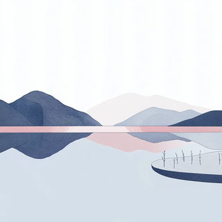 Pilgrimstrata style, Midjourney V6.1: realistic landscape photograph of quiet dawn