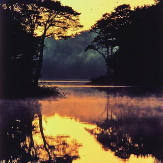 Hatchbound style, Midjourney V6.1: realistic landscape photograph of quiet dawn