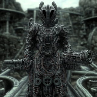 Ruinmigration style, Midjourney V6.1: concept art character design of retropunk steam knight