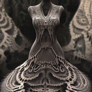 Ruinmigration style, Midjourney V6.1: haute-couture fashion outfit