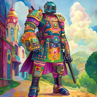 Cryobotanical Iconography style, Midjourney V6.1: concept art character design of retropunk steam knight