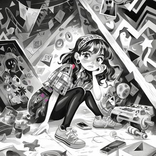 Cryobotanical Iconography style, Midjourney V6.1: black-and-white manga comic strip