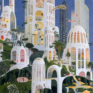 Refractive Wilds style, Midjourney V6.1: megacity with futuristic bioarchitecture