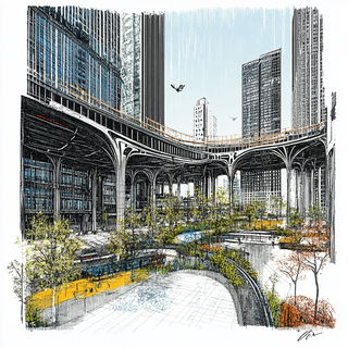 Majlis Neon style, Midjourney V6.1: megacity with futuristic bioarchitecture