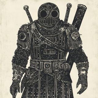 Cloudscarab style, Midjourney V6.1: concept art character design of retropunk steam knight