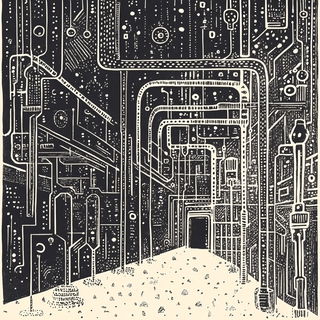 Cloudscarab style, Midjourney V6.1: technical infrastructure blueprint schematics