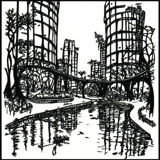 Scarlet Scarab Gardens style, Midjourney V6.1: megacity with futuristic bioarchitecture