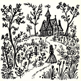 Scarlet Scarab Gardens style, Midjourney V6.1: retro fairy-tale illustration