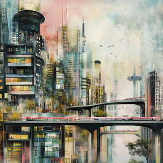 Skyrail Chromyth style, Midjourney V6.1: megacity with futuristic bioarchitecture