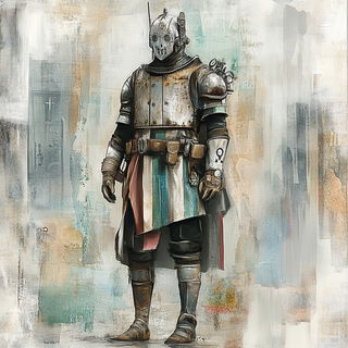 Skyrail Chromyth style, Midjourney V6.1: concept art character design of retropunk steam knight