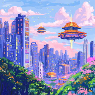 Ruincut style, Midjourney V6.1: megacity with futuristic bioarchitecture