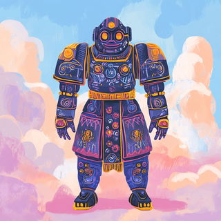 Ruincut style, Midjourney V6.1: concept art character design of retropunk steam knight