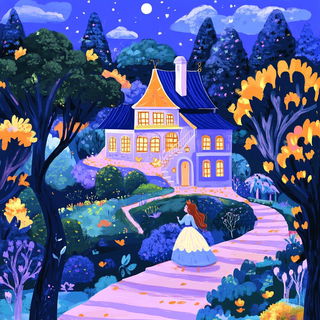 Ruincut style, Midjourney V6.1: retro fairy-tale illustration