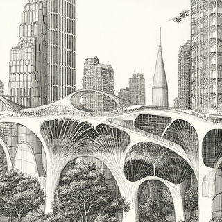 Backlit Karst Expressionism style, Midjourney V6.1: megacity with futuristic bioarchitecture