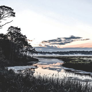 Cloudoclastics style, Midjourney V6.1: realistic landscape photograph of quiet dawn