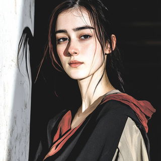 Cloudoclastics style, Midjourney V6.1: photographic portrait of female protagonist