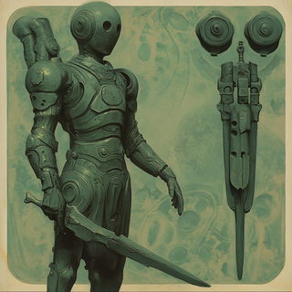 Bichromic Stagecraft style, Midjourney V6.1: concept art character design of retropunk steam knight