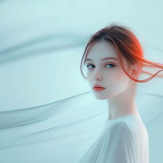 Fluorocurve style, Midjourney V6.1: photographic portrait of female protagonist