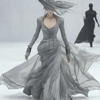 Mossframe Puppetworks style, Midjourney V6.1: haute-couture fashion outfit