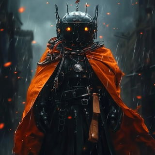 Skullflare style, Midjourney V6.1: concept art character design of retropunk steam knight