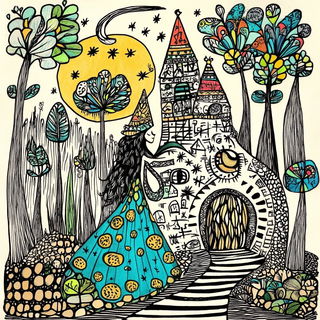 Fluorink style, Midjourney V6.1: retro fairy-tale illustration