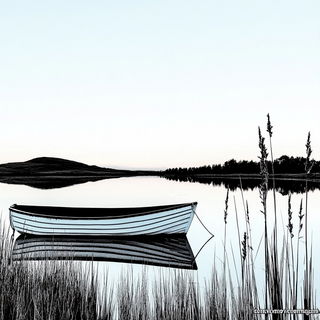 Fluorink style, Midjourney V6.1: realistic landscape photograph of quiet dawn